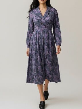 Vintage 80’s Laura Ashley Faux Wrap Midi Dress | Size 8
